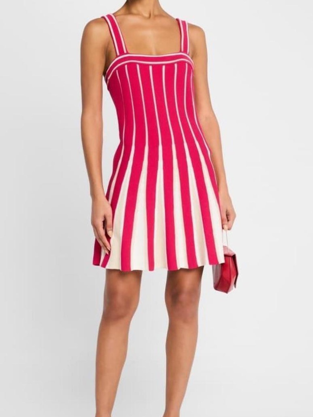 Ramy Brook Pink and White Striped Fit-and-Flare Knit Dress